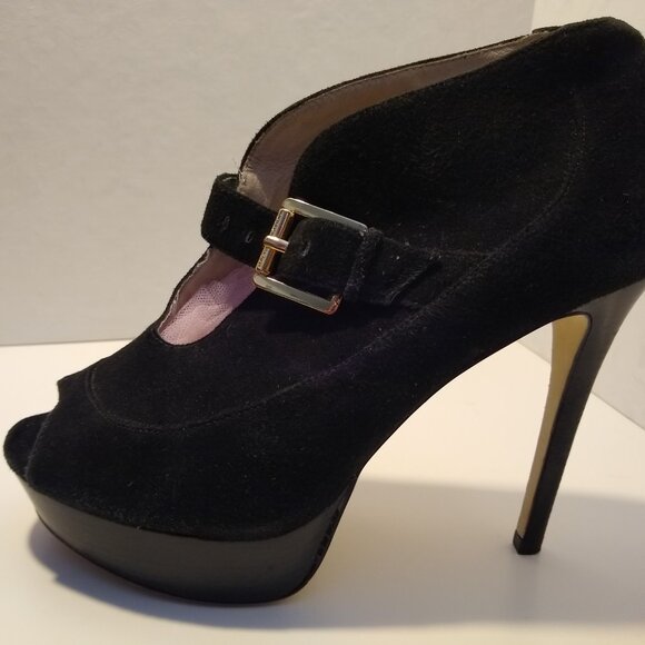 MICHAEL MICHAEL KORS Black Suede Peep Toe Stiletto Booties - Picture 2 of 6